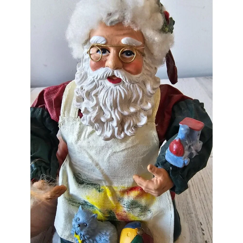 Paper mache Santa cat feather statue figurine Xmas decor‎
